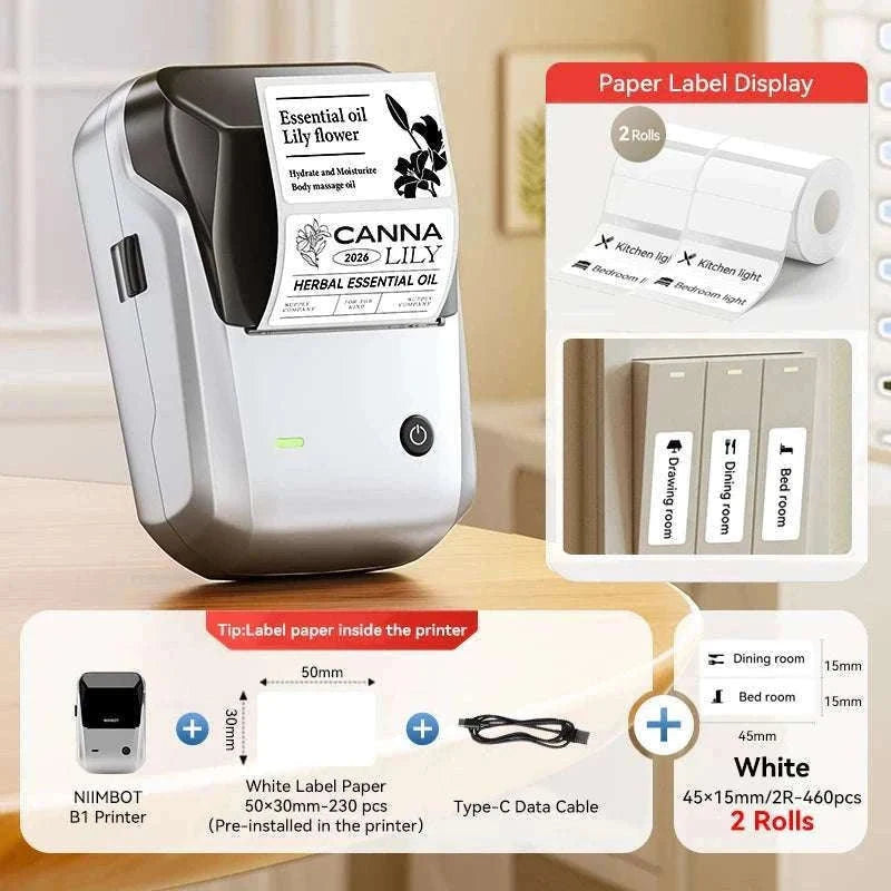 Bluetooth Thermal Label Printer B1 Wireless Barcode & Sticker Maker-D BL-34mm-3Roll / China Mainland