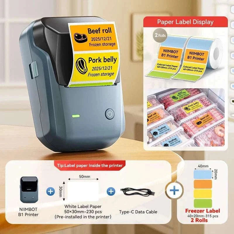 Bluetooth Thermal Label Printer B1 Wireless Barcode & Sticker Maker-D BL-34mm-3Roll / China Mainland