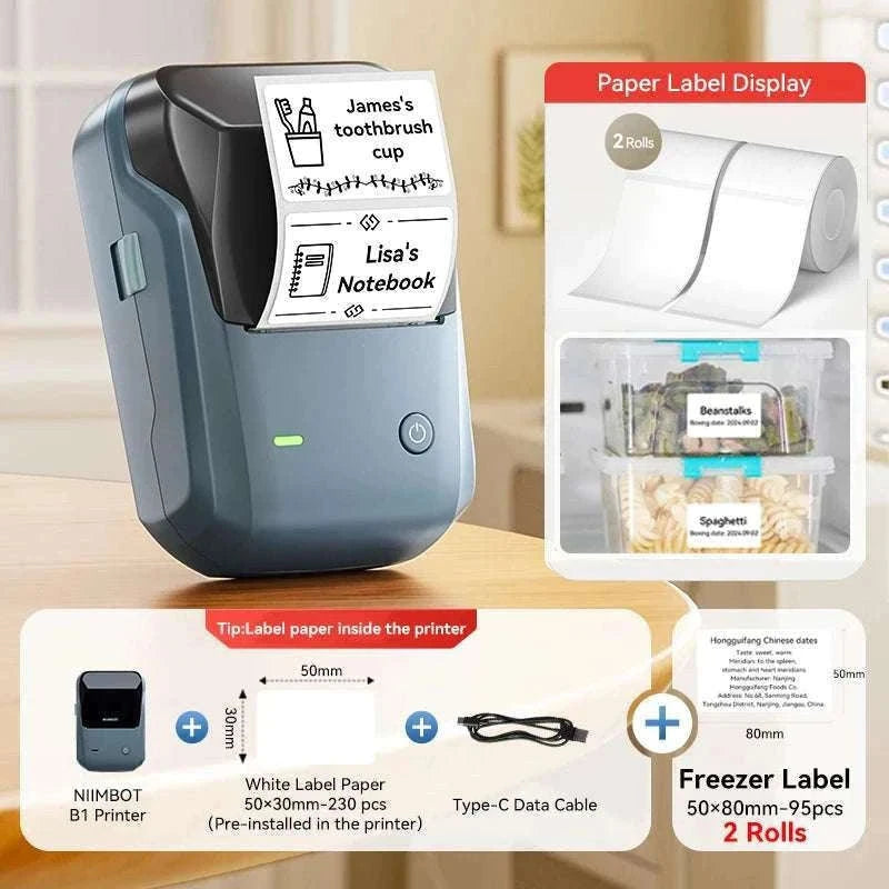 Bluetooth Thermal Label Printer B1 Wireless Barcode & Sticker Maker-D BL-34mm-3Roll / China Mainland