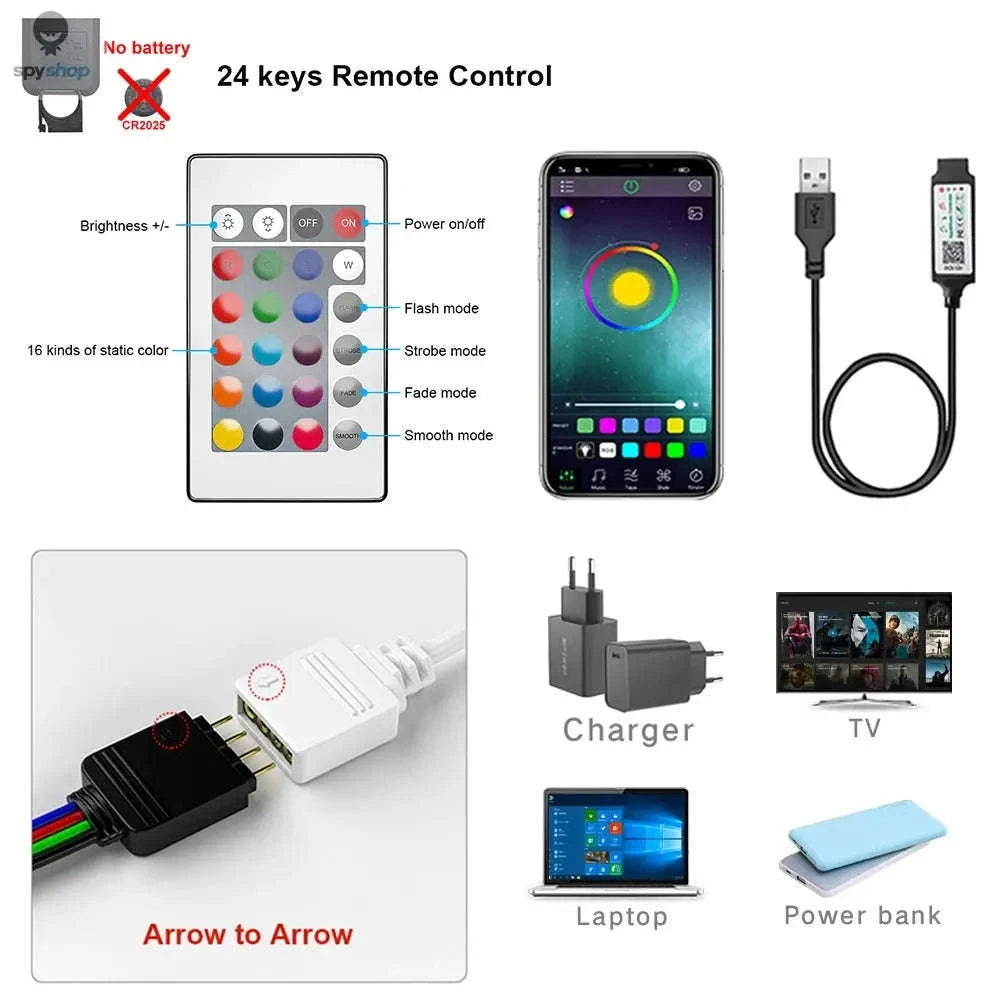 Bluetooth USB LED Strip Lights – RGB Mood Lighting for TVs and Desktops-Bluetooth IR / 5m