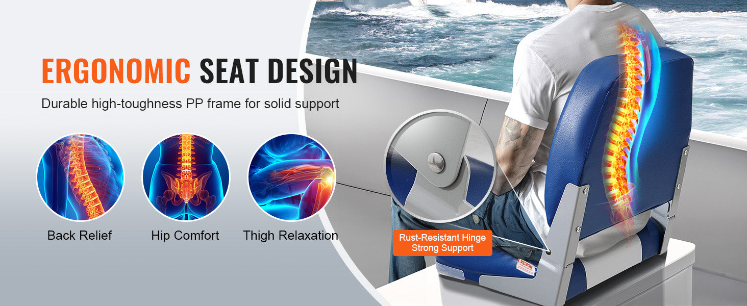 Folding Low Back Boat Seat 18.9" with Cushioned Support