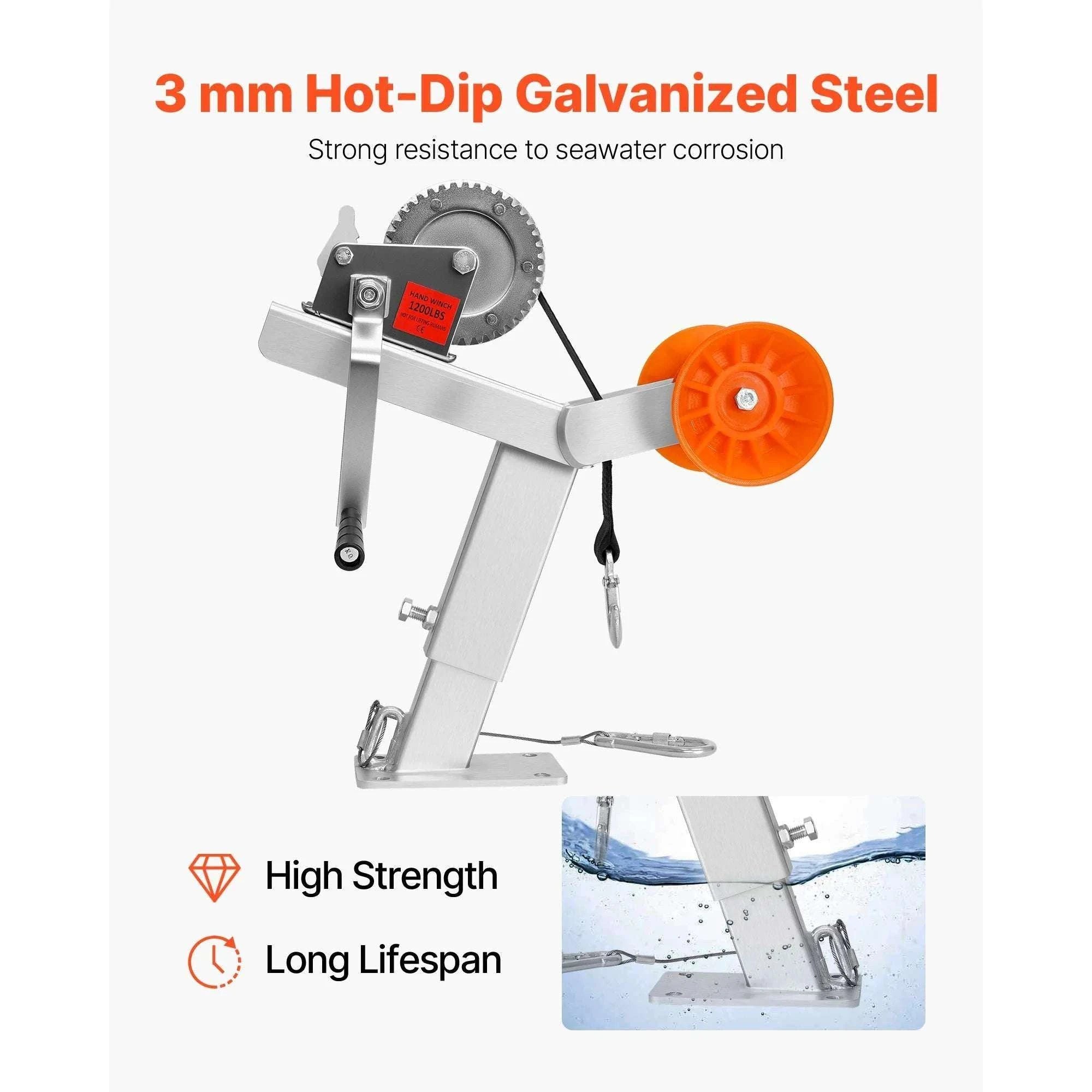 Boat Trailer Winch Stand 1200 lb with Roller & 25 ft Strap-With Winch / United States