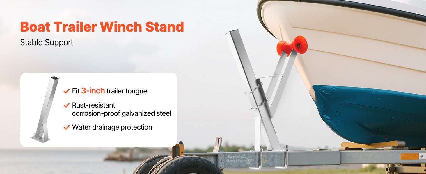Boat Trailer Winch Stand 3x3x34in Galvanized Mount with U-Bolts-Sliver / france