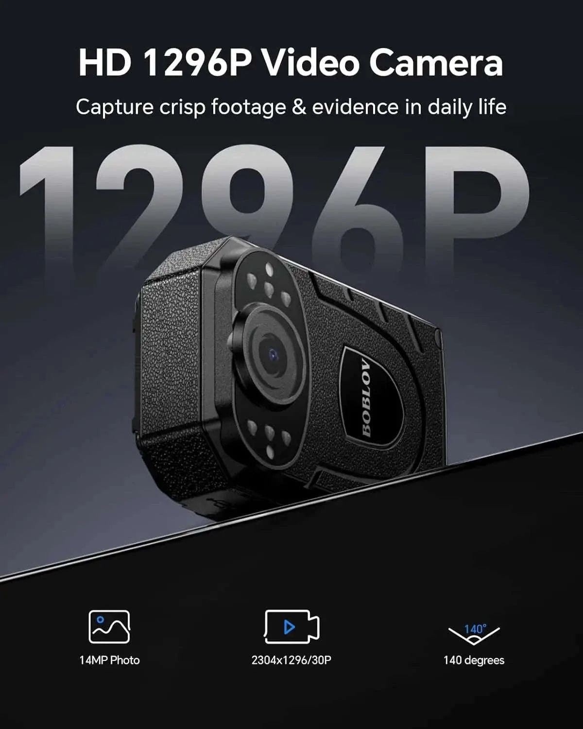 BOBLOV KJ21 Body Camera 1296P HD with Night Vision & 10H Recording-BOBLOV KJ21