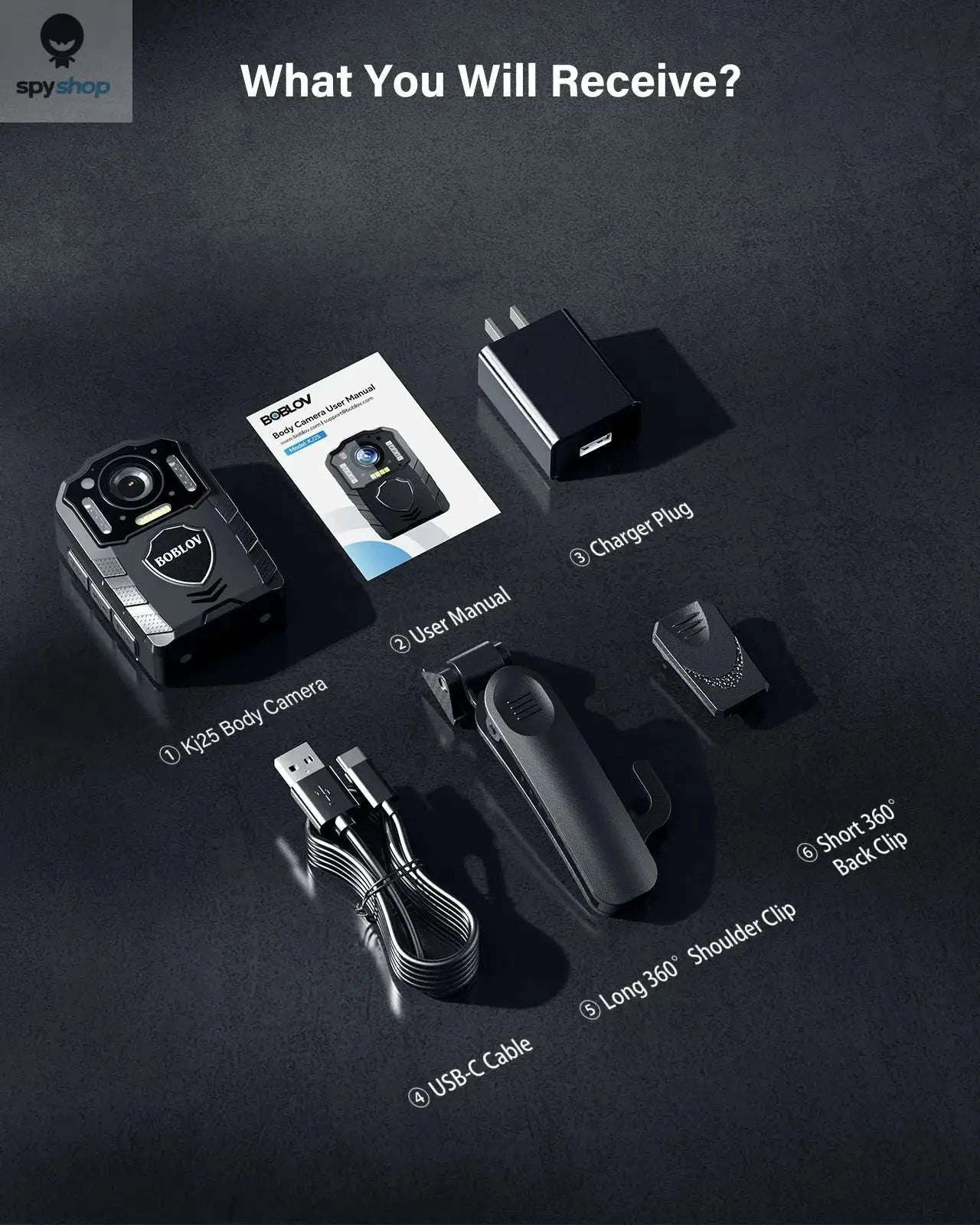BOBLOV KJ25 Body Camera – 1080P Video, Night Vision, Long Battery-64GB Camera / CHINA