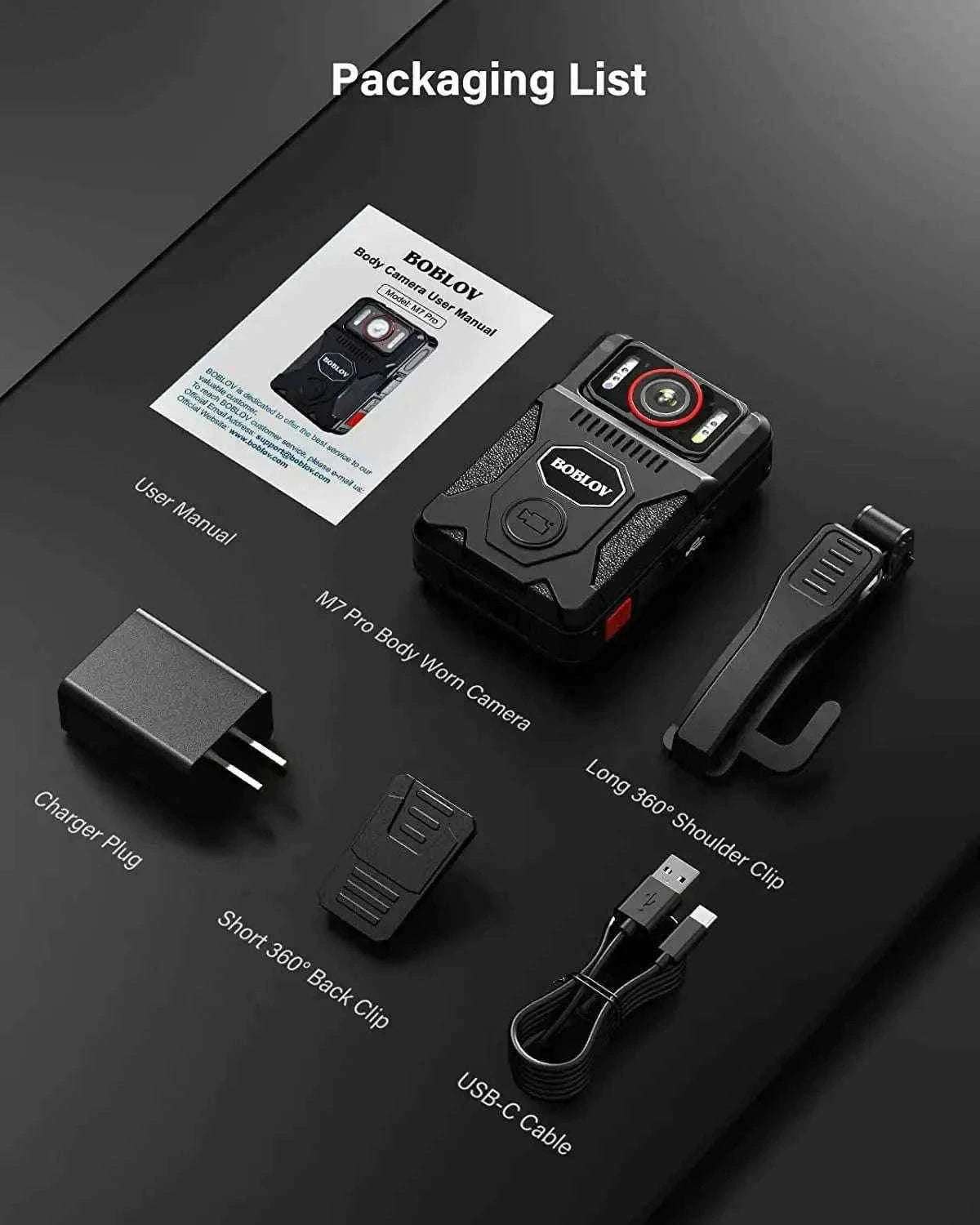 BOBLOV M7 Pro 4K GPS Body Camera – 4K Recording, Long Battery, Rotatable Lens-Buit in 128GB / CHINA