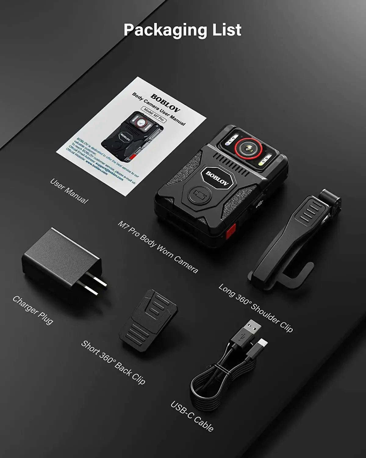 BOBLOV M7 Pro 4K GPS Body Camera – 4K Recording, Long Battery, Rotatable Lens-Buit in 128GB / CHINA