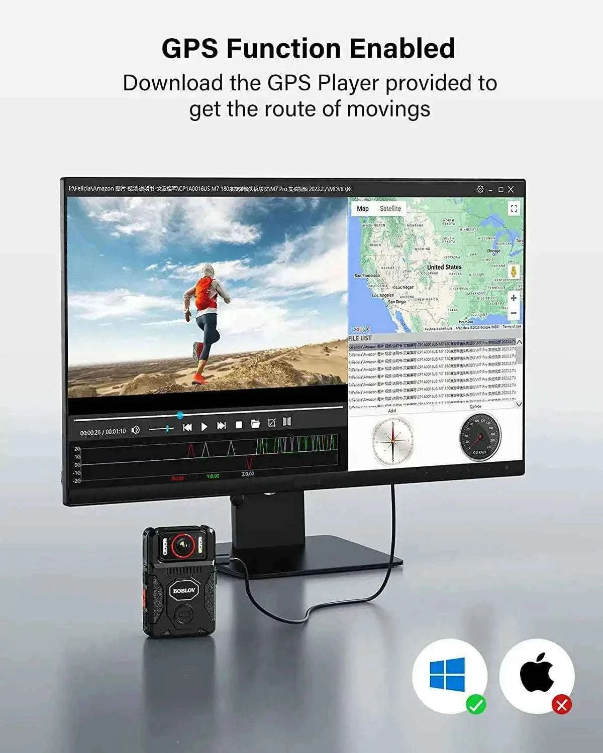 BOBLOV M7 Pro 4K GPS Body Camera – 4K Recording, Long Battery, Rotatable Lens-Buit in 128GB / CHINA