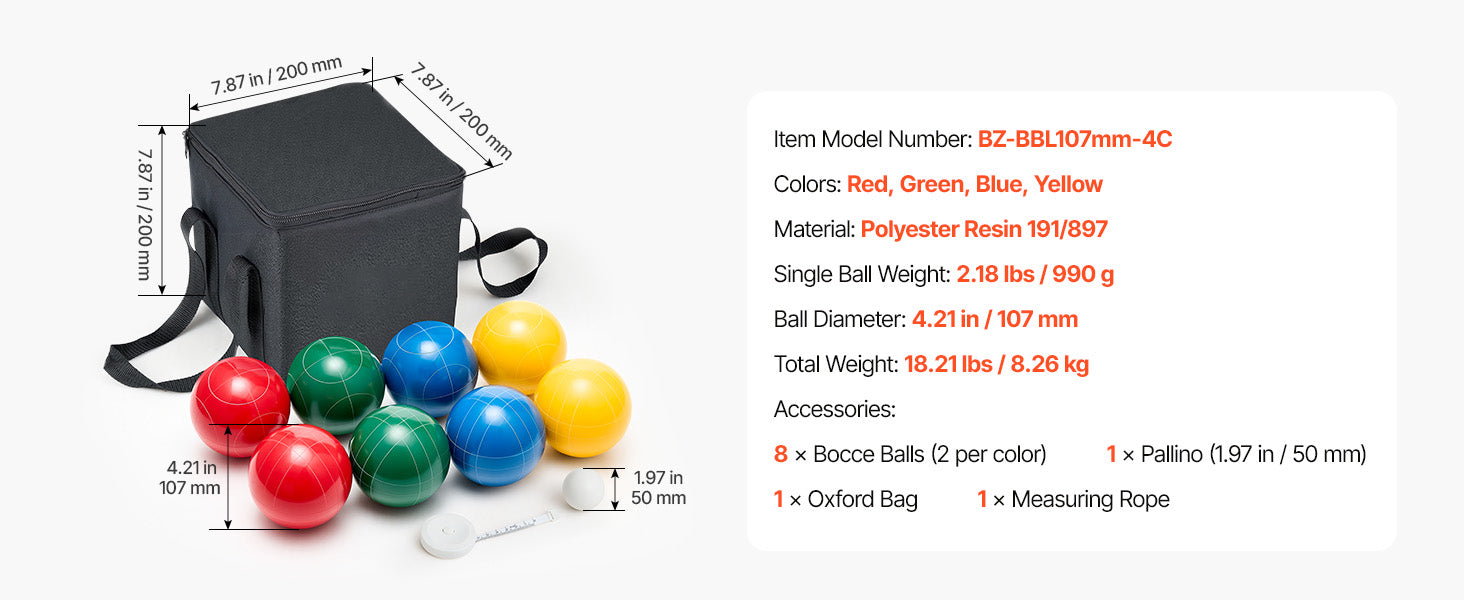 SucceBuy Bocce Ball Set 8 Resin Balls with Pallino Carry Bag and Measuring Rope Multi Color for Beach Lawn and Backyard Games