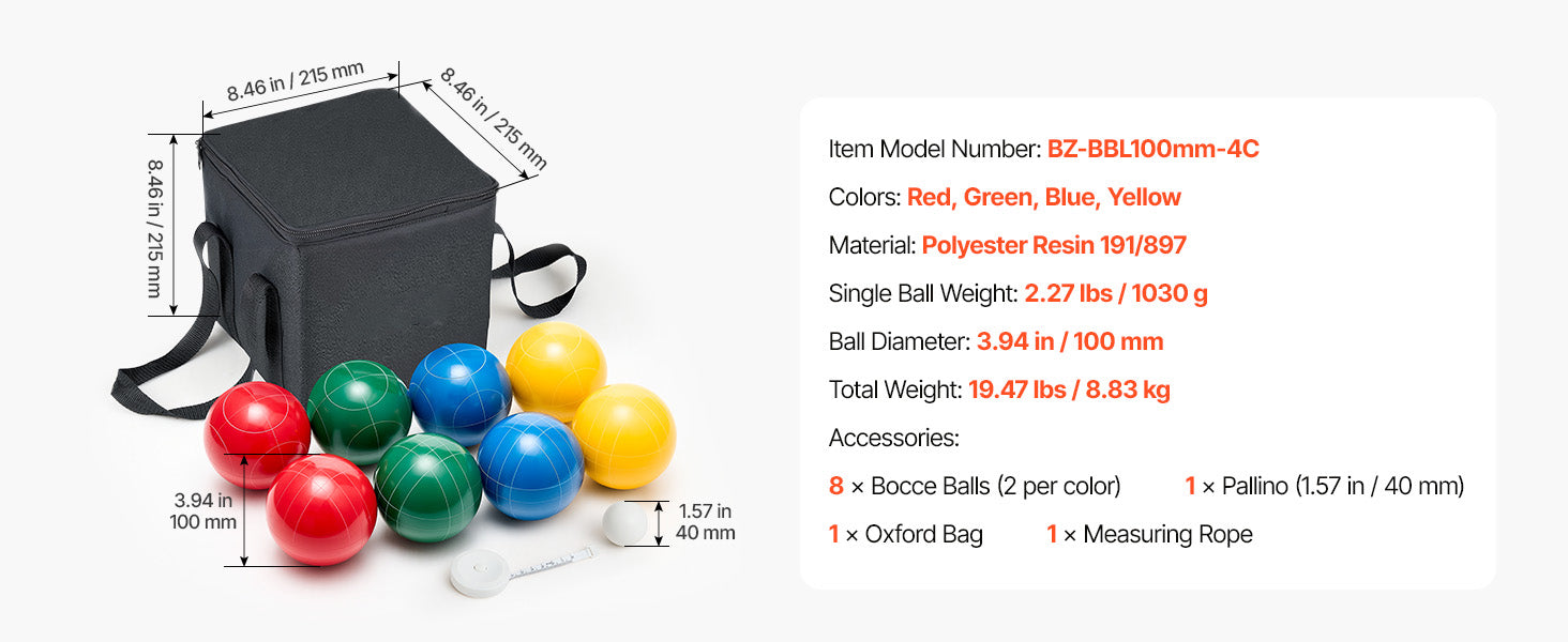 SucceBuy Bocce Ball Set 8 Resin Balls with Pallino Carry Bag and Measuring Rope Multi Color for Beach Lawn and Backyard Games