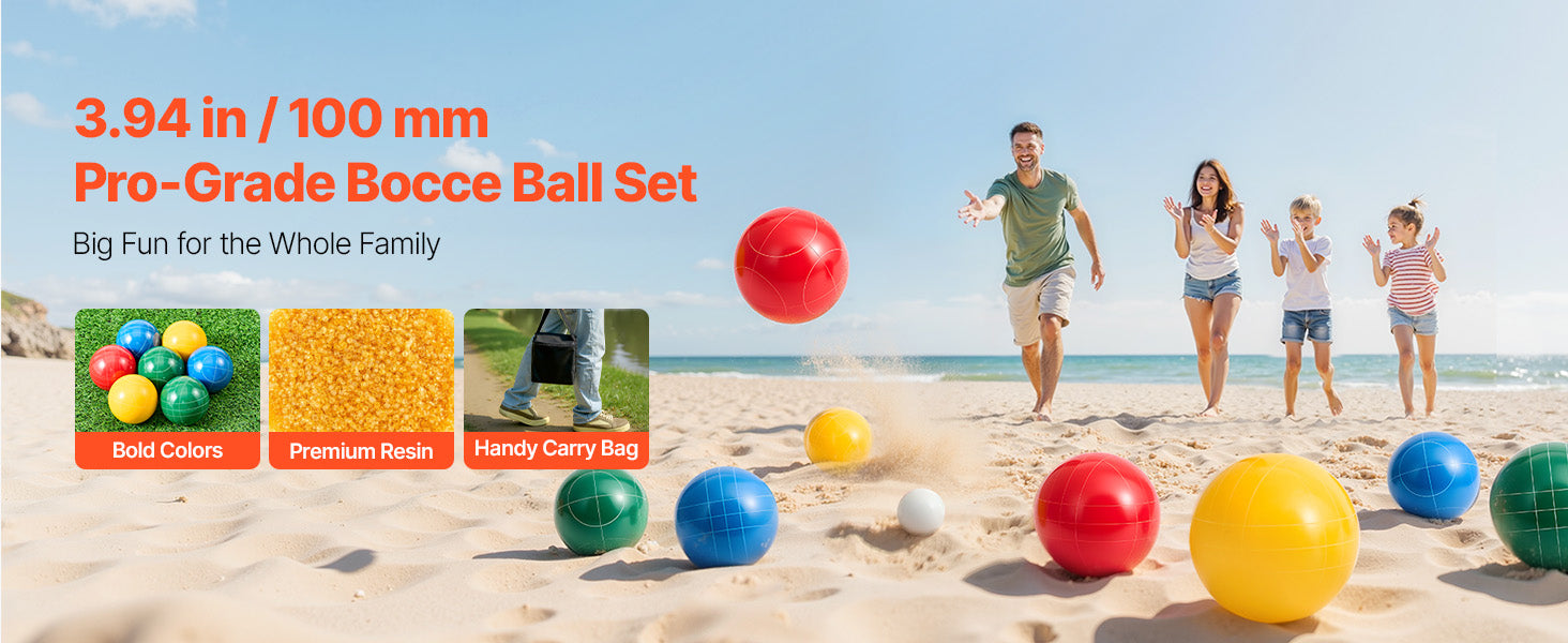 SucceBuy Bocce Ball Set 8 Resin Balls with Pallino Carry Bag and Measuring Rope Multi Color for Beach Lawn and Backyard Games