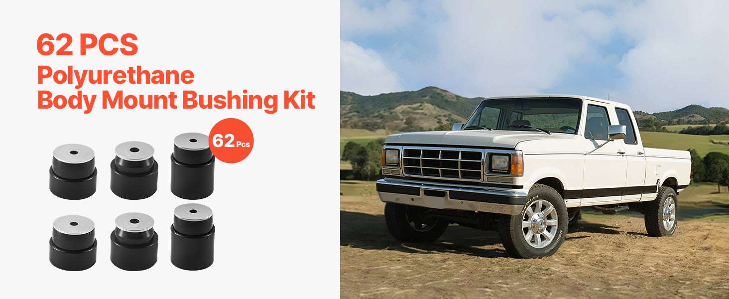 Body Mount Bushing Kit 60/62 PCS for 1980–1998 Ford F150 F250 F350-F250 F350 Red 60pcs / United States