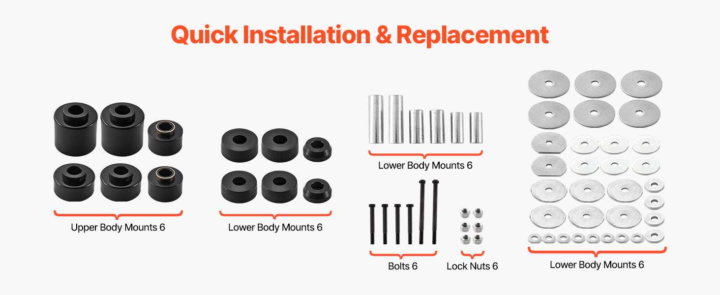 Body Mount Bushing Kit 60/62 PCS for 1980–1998 Ford F150 F250 F350-F250 F350 Red 60pcs / United States