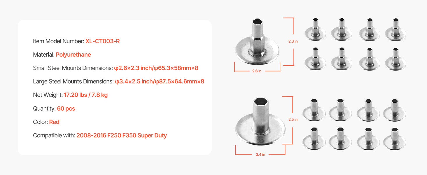 Body Mount Bushing Kit 60/62 PCS for 1980–1998 Ford F150 F250 F350