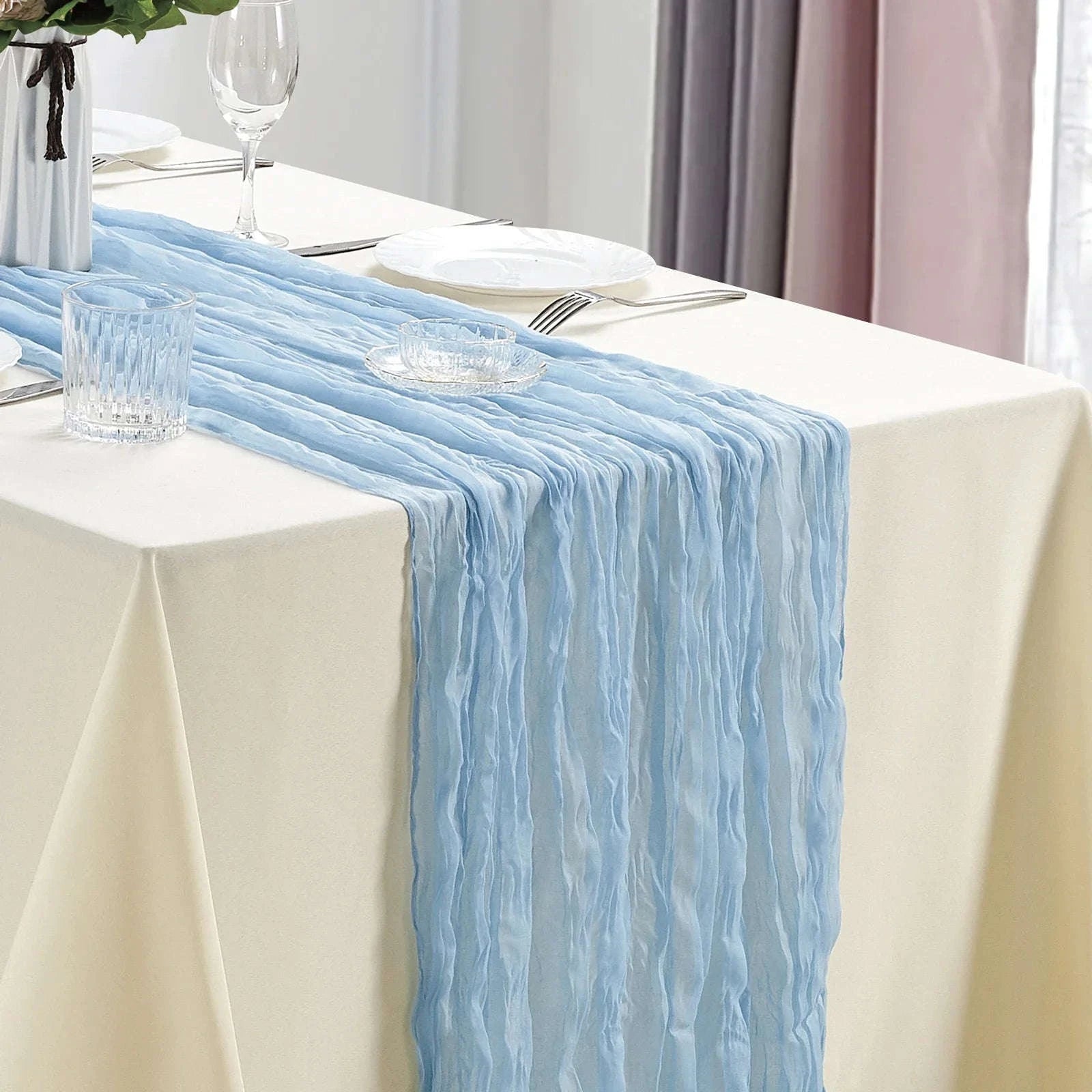 Boho Cheesecloth Table Runner – Semi‑Sheer Gauze Décor for Events-90x300cm / Beige