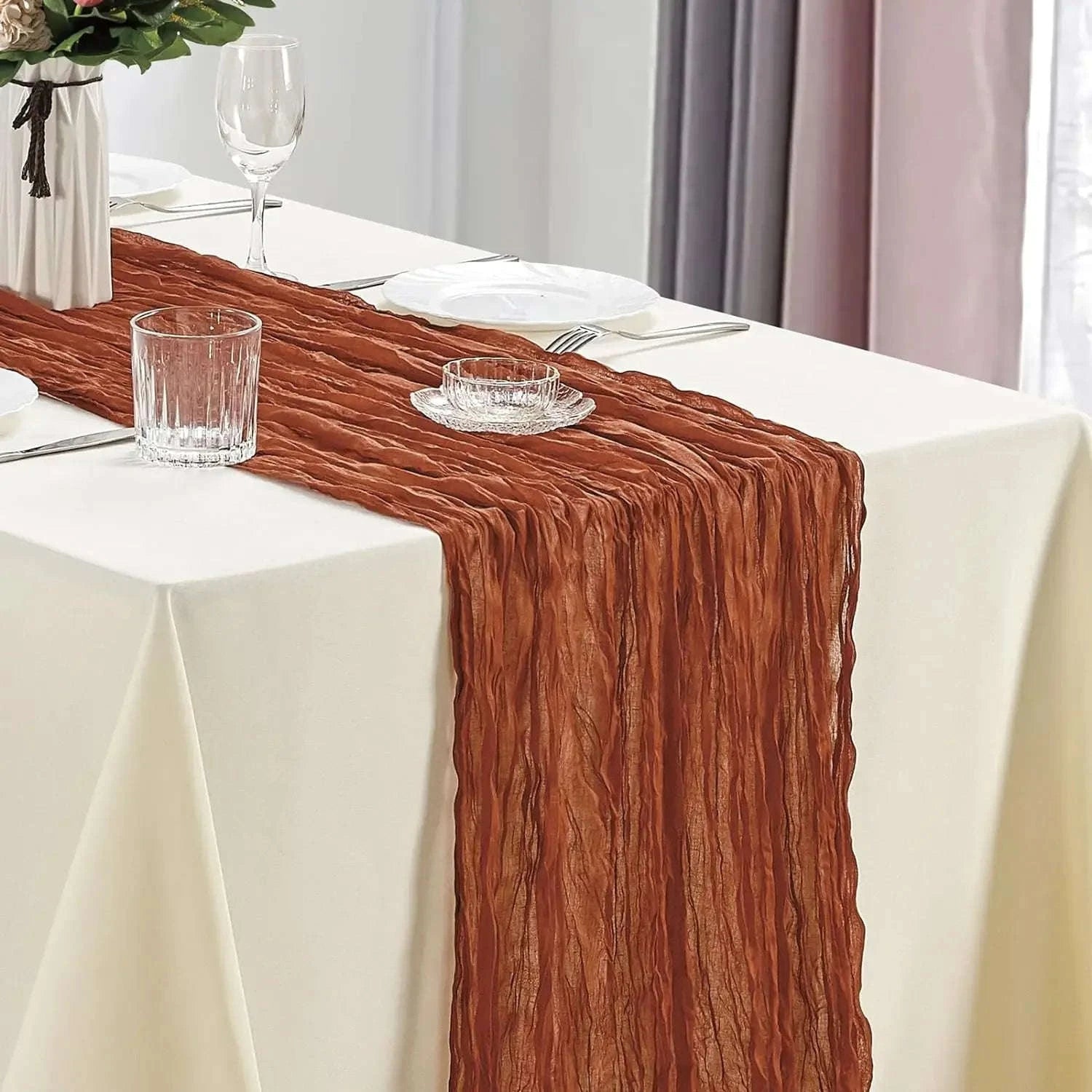 Boho Cheesecloth Table Runner – Semi‑Sheer Gauze Décor for Events-90x300cm / Beige