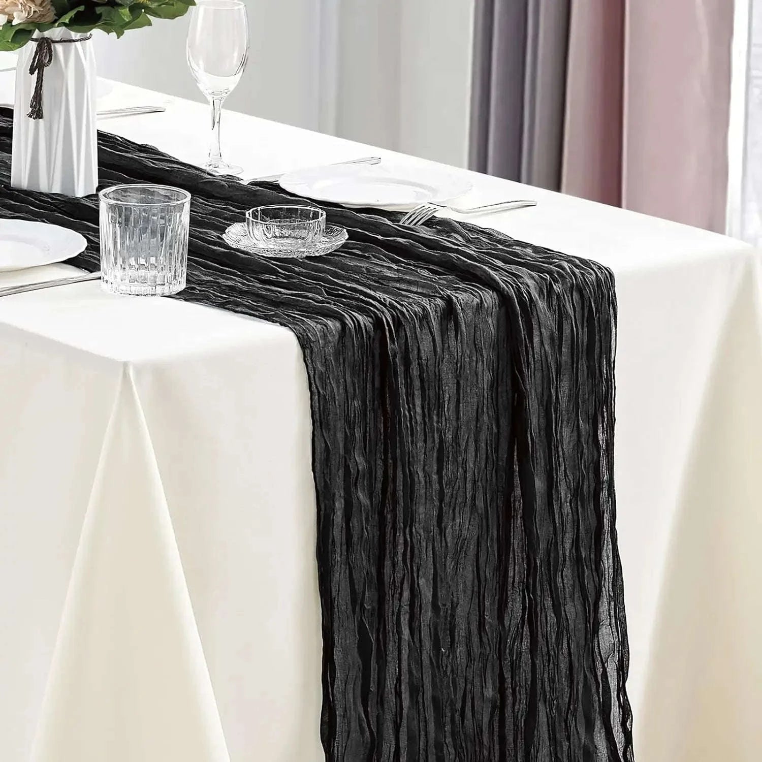 Boho Cheesecloth Table Runner – Semi‑Sheer Gauze Décor for Events-90x300cm / Beige