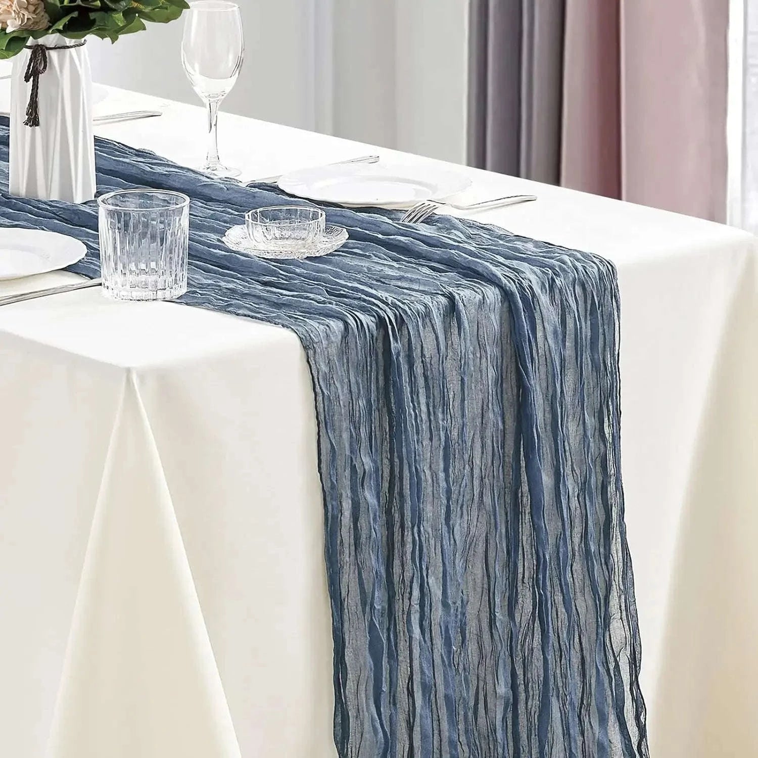 Boho Cheesecloth Table Runner – Semi‑Sheer Gauze Décor for Events-90x300cm / Beige
