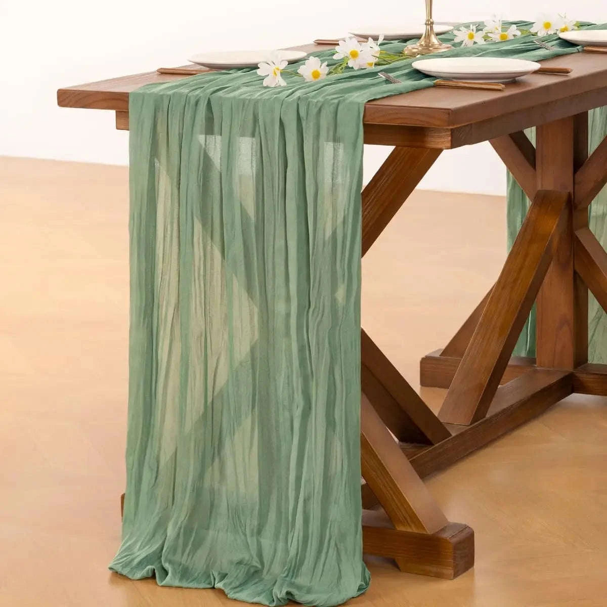 Boho Cheesecloth Table Runner – Semi‑Sheer Gauze Décor for Events-90x300cm / Beige