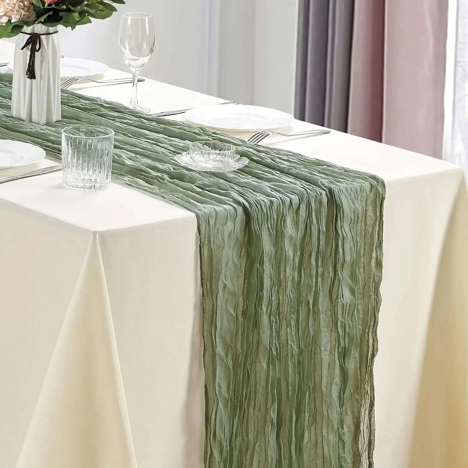 Boho Cheesecloth Table Runner – Semi‑Sheer Gauze Décor for Events-90x300cm / Beige