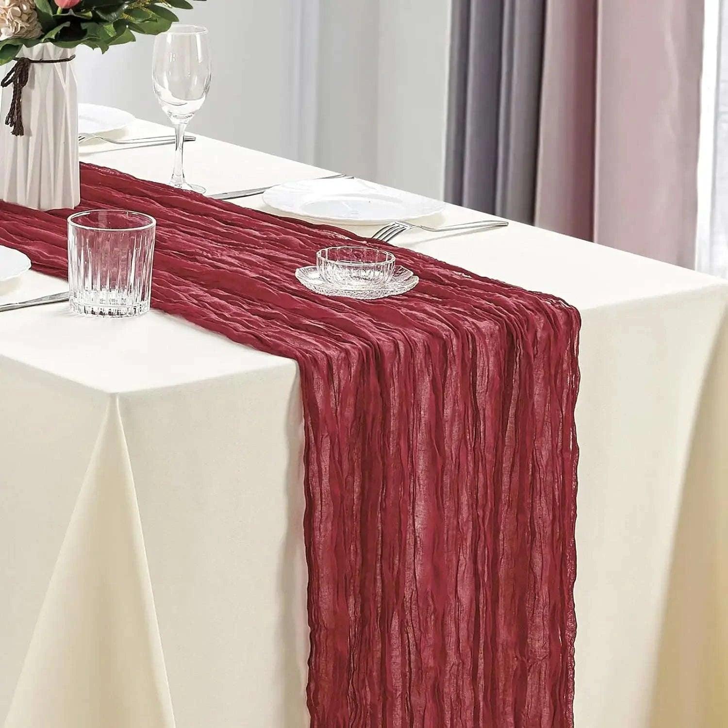 Boho Cheesecloth Table Runner – Semi‑Sheer Gauze Décor for Events-90x300cm / Beige