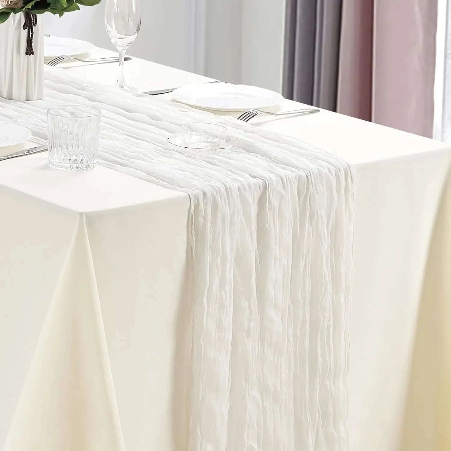 Boho Cheesecloth Table Runner – Semi‑Sheer Gauze Décor for Events-90x300cm / Beige