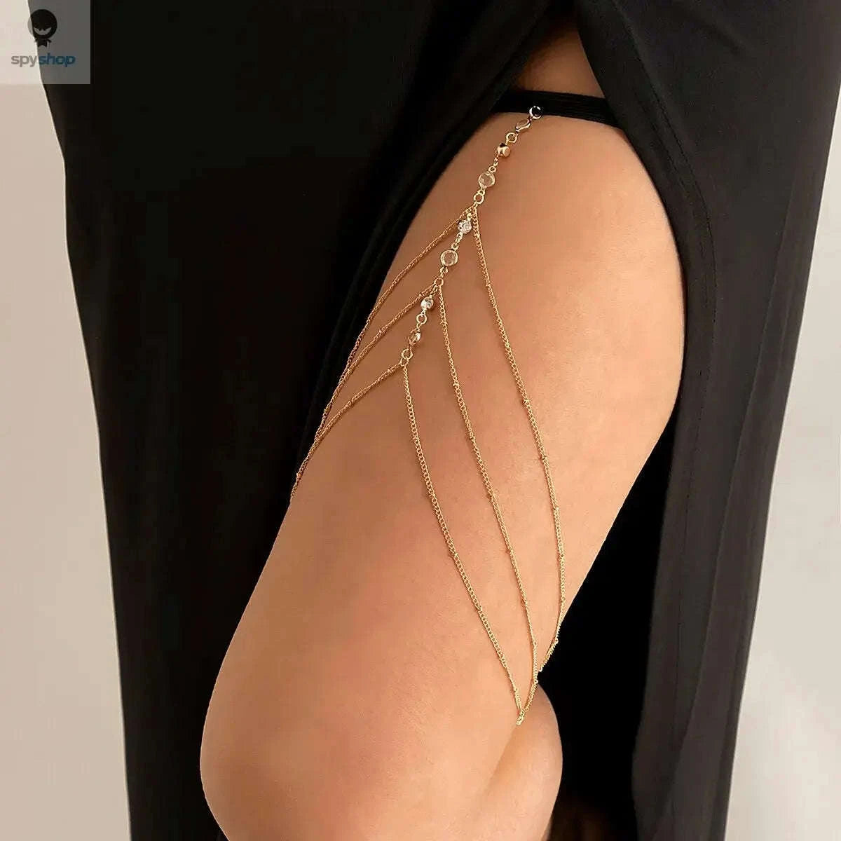 Boho Elastic Crystal Leg Thigh Chain-Gold Color