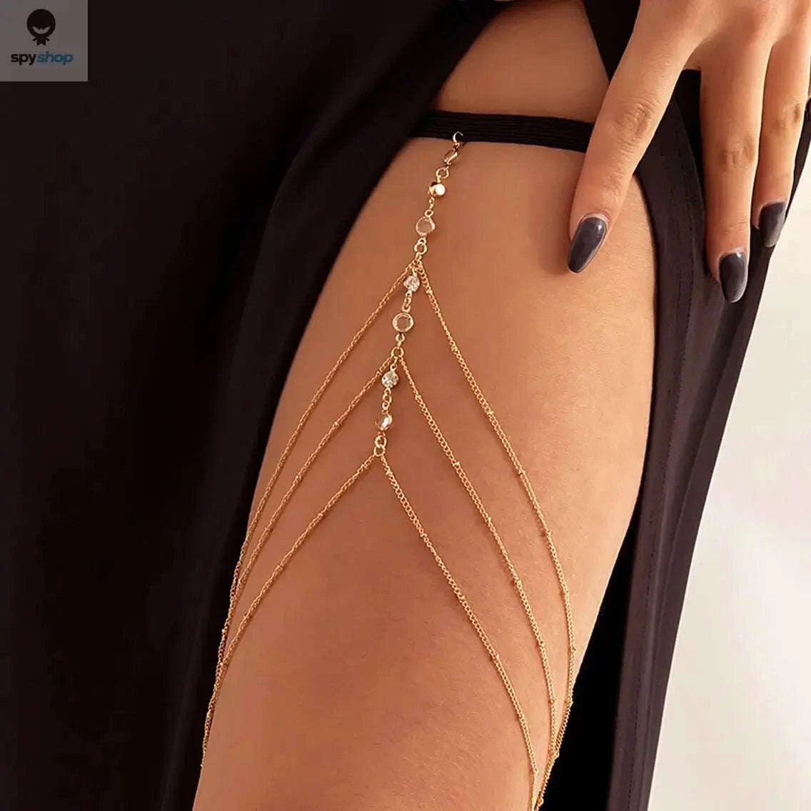 Boho Elastic Crystal Leg Thigh Chain-Gold Color