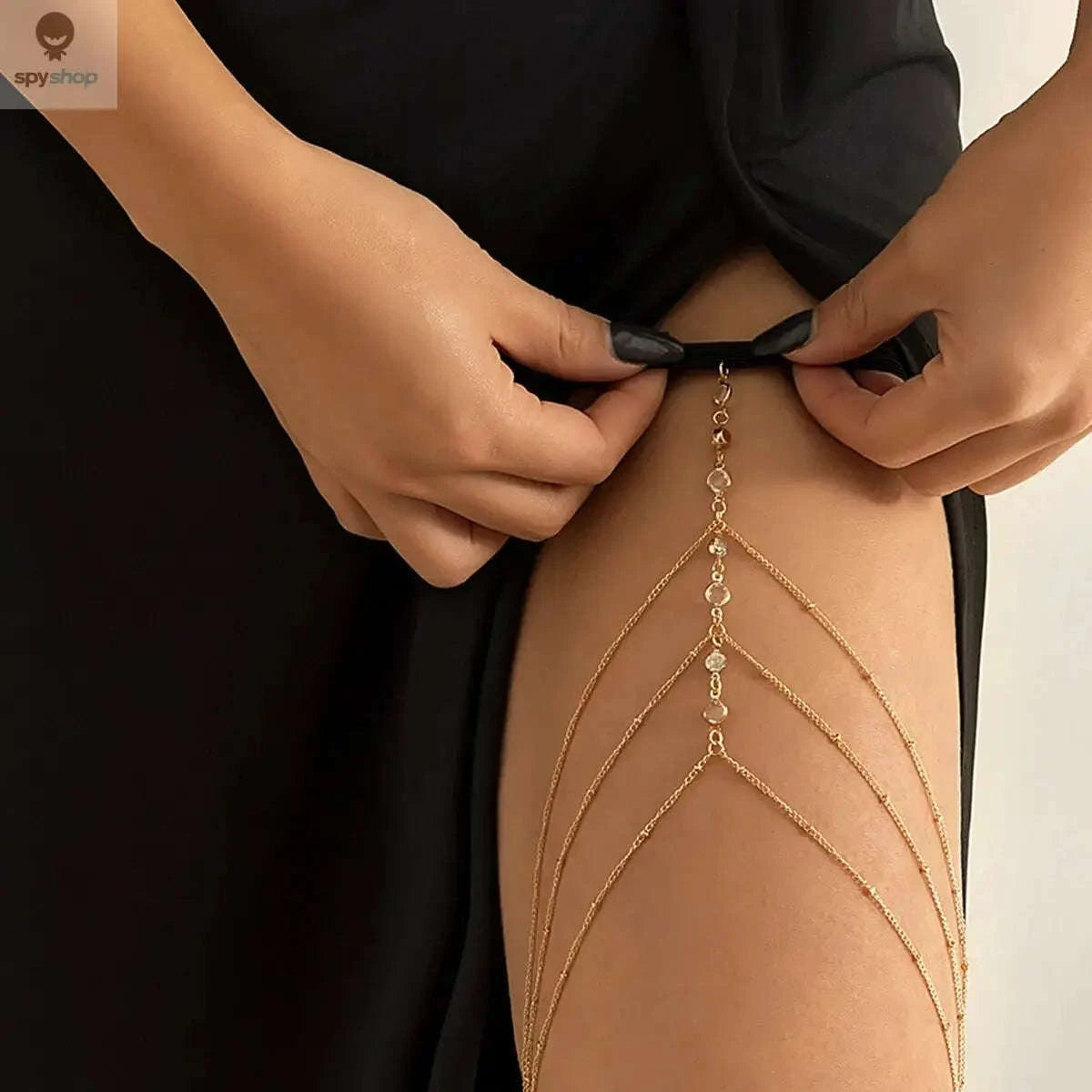 Boho Elastic Crystal Leg Thigh Chain-Gold Color