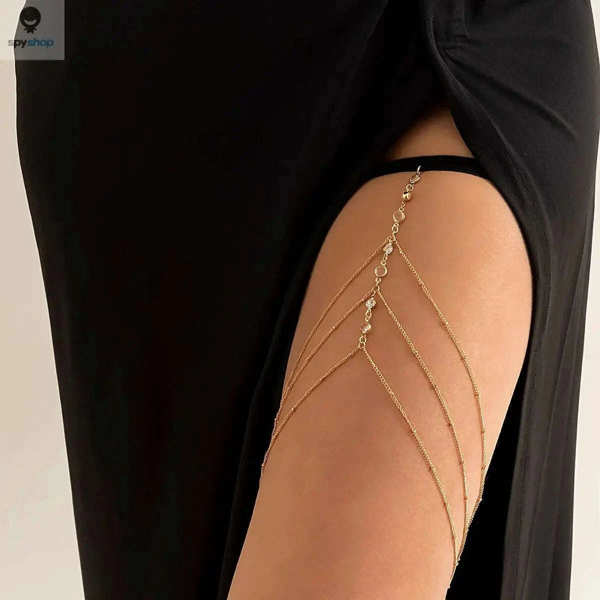 Boho Elastic Crystal Leg Thigh Chain-Gold Color