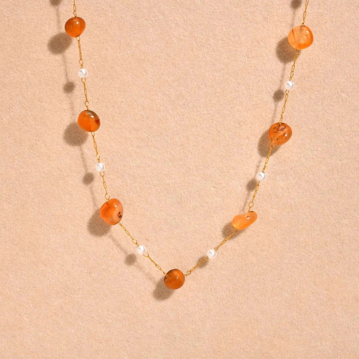 Boho Natural Stone Pearl Necklace for Women – Gold Chain Beach Style-NC-1907G01 / 40-45cm
