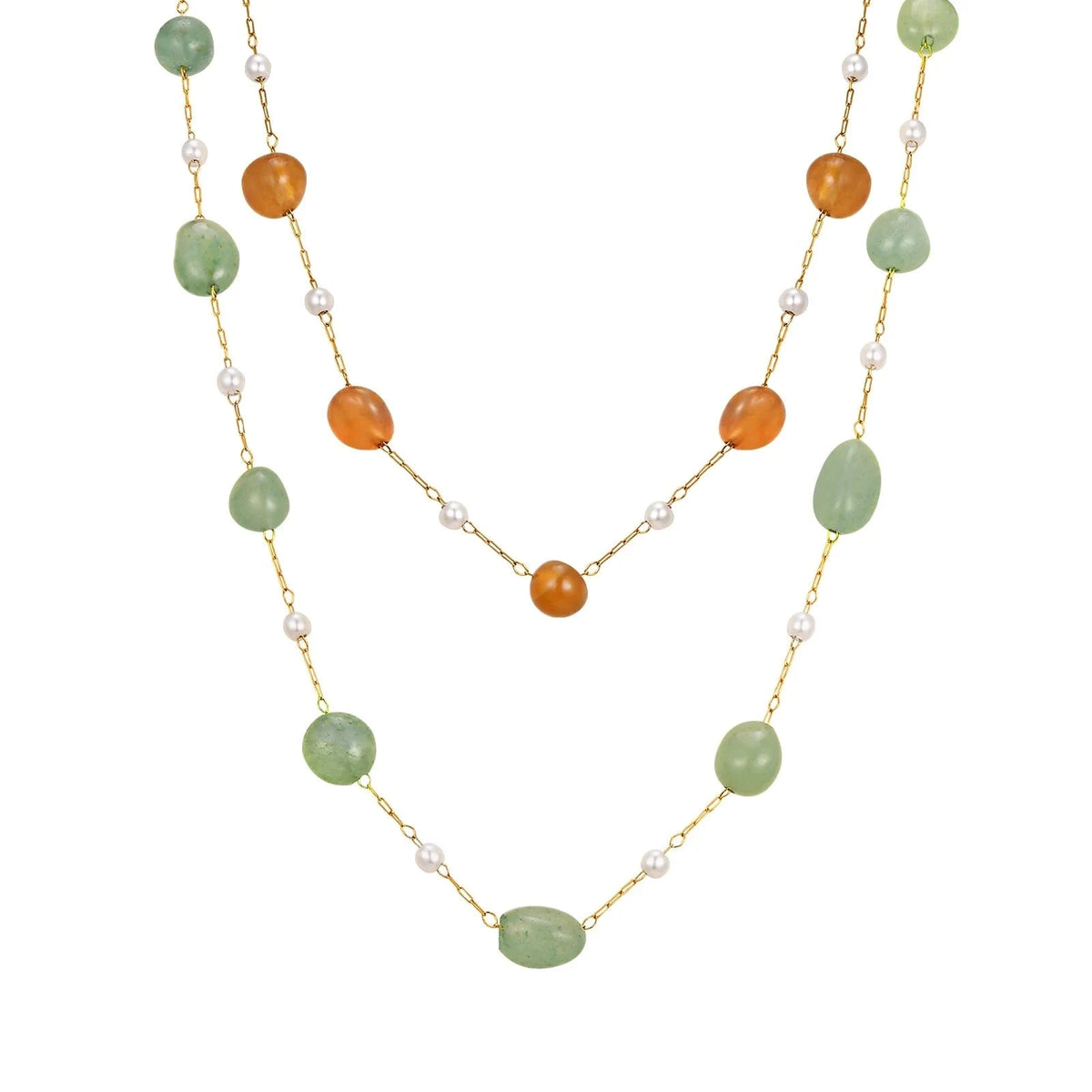 Boho Natural Stone Pearl Necklace for Women – Gold Chain Beach Style-NC-1907G01 / 40-45cm