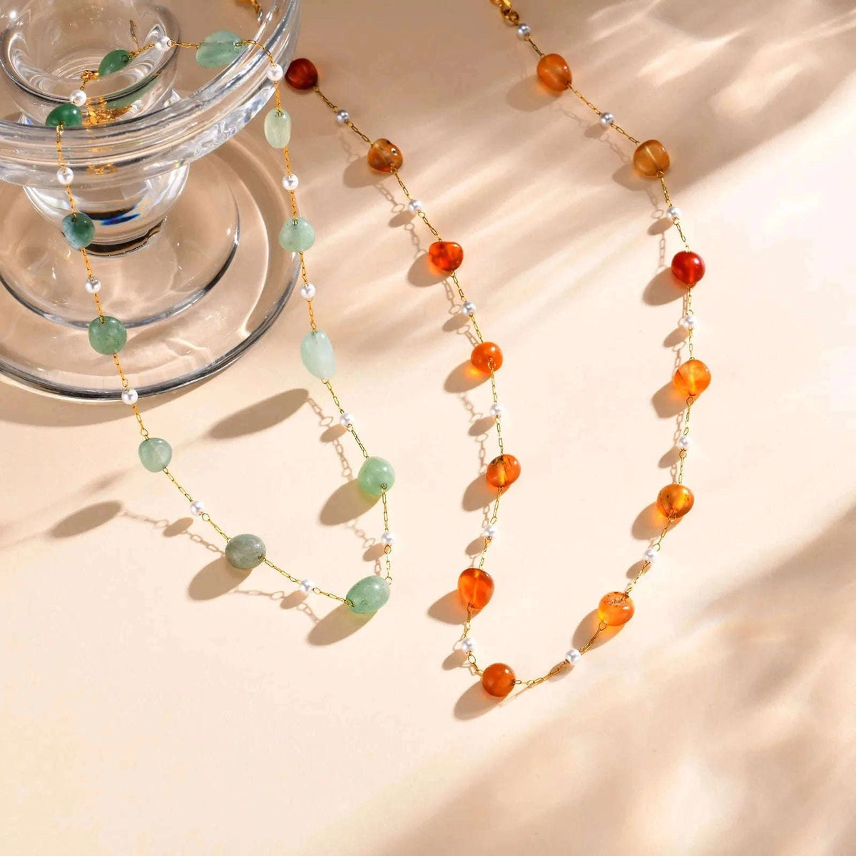 Boho Natural Stone Pearl Necklace for Women – Gold Chain Beach Style-NC-1907G01 / 40-45cm