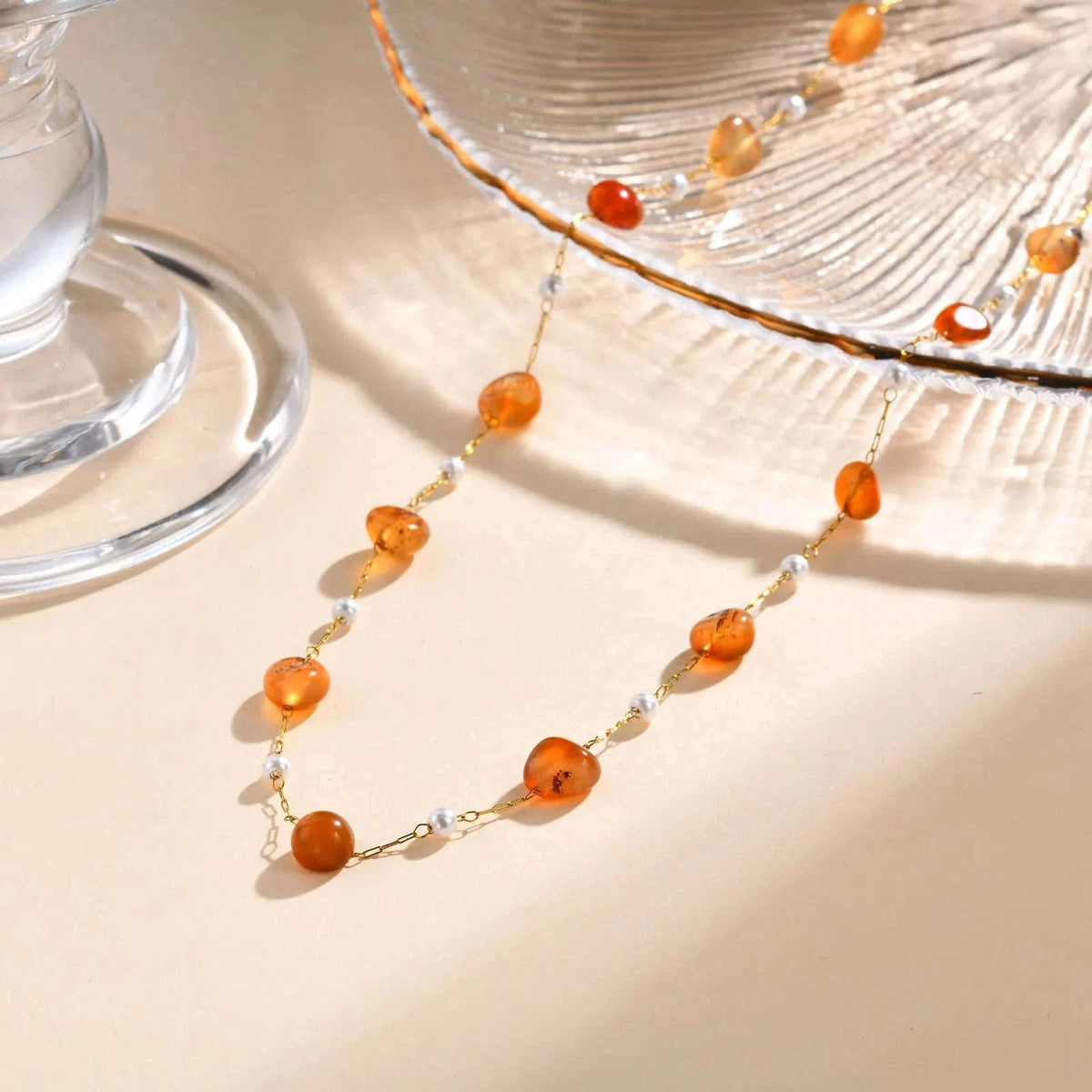 Boho Natural Stone Pearl Necklace for Women – Gold Chain Beach Style-NC-1907G01 / 40-45cm