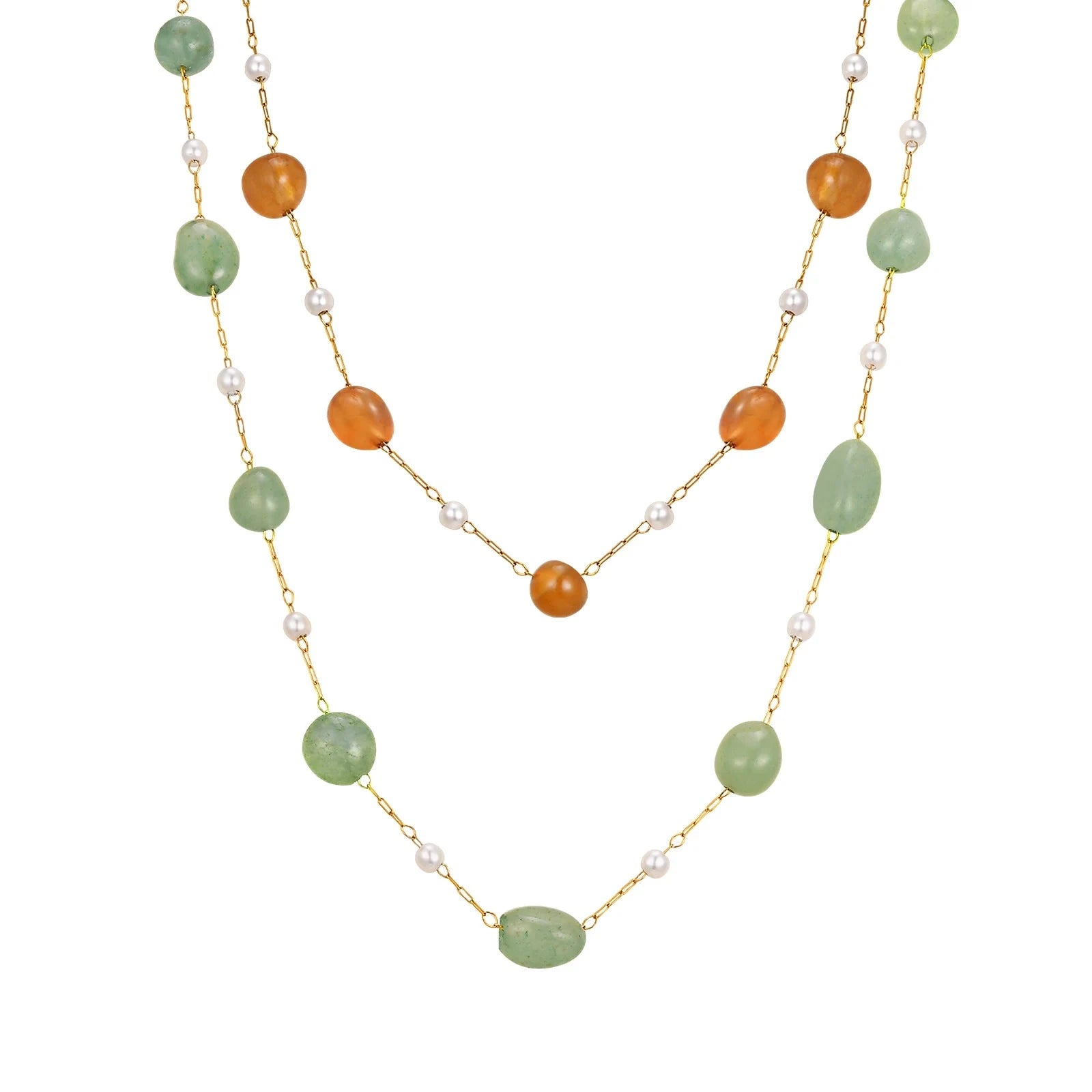 Boho Natural Stone Pearl Necklace for Women – Gold Chain Beach Style-NC-1907G01 / 40-45cm