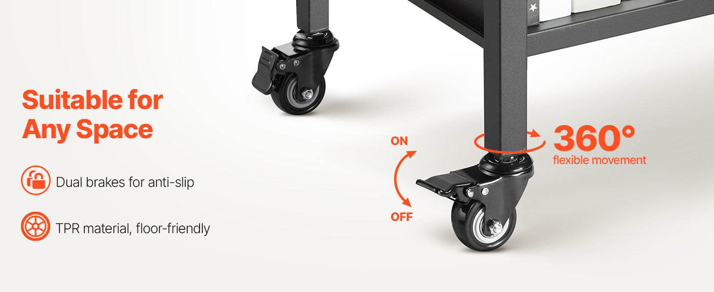 2-Tier Rolling Book Cart with Lockable Wheels, 150 lb Capacity