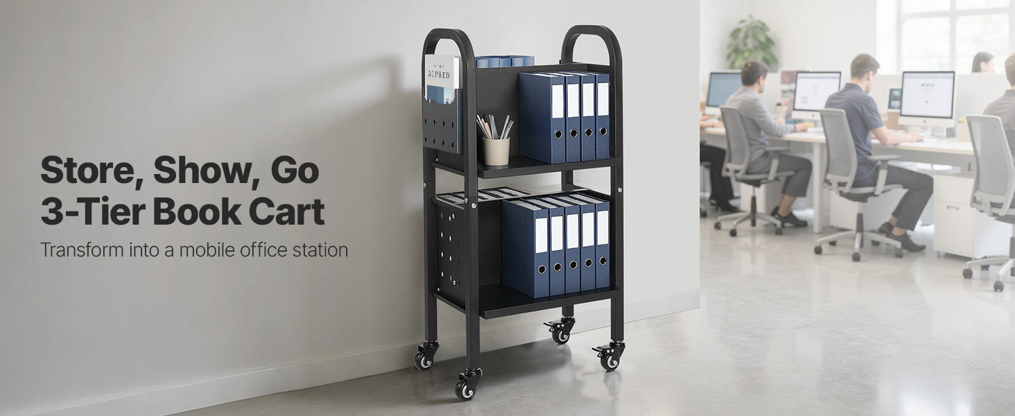 2-Tier Rolling Book Cart with Lockable Wheels, 150 lb Capacity