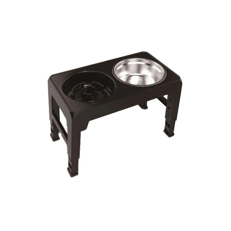 BOOTEELY Elevated Dog Feeder with Adjustable Raised Stand and Stainless Steel Bowls-Black / 2 Stainless Steel