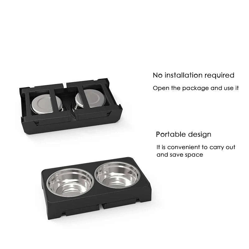 BOOTEELY Elevated Dog Feeder with Adjustable Raised Stand and Stainless Steel Bowls-Black / 2 Stainless Steel