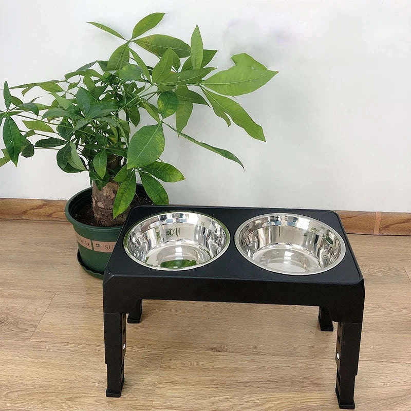 BOOTEELY Elevated Dog Feeder with Adjustable Raised Stand and Stainless Steel Bowls-Black / 2 Stainless Steel