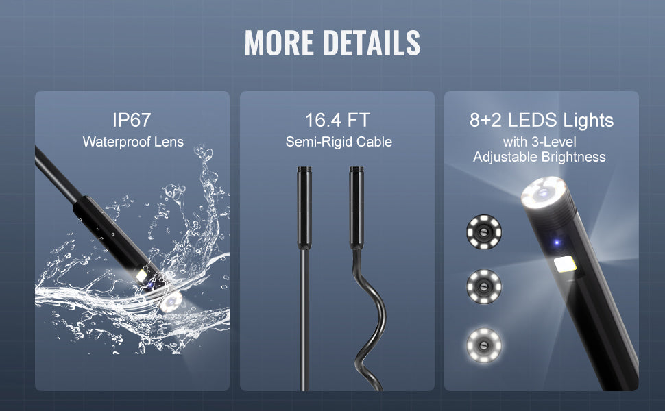 Triple Lens Borescope Camera with 4.3" IPS Screen