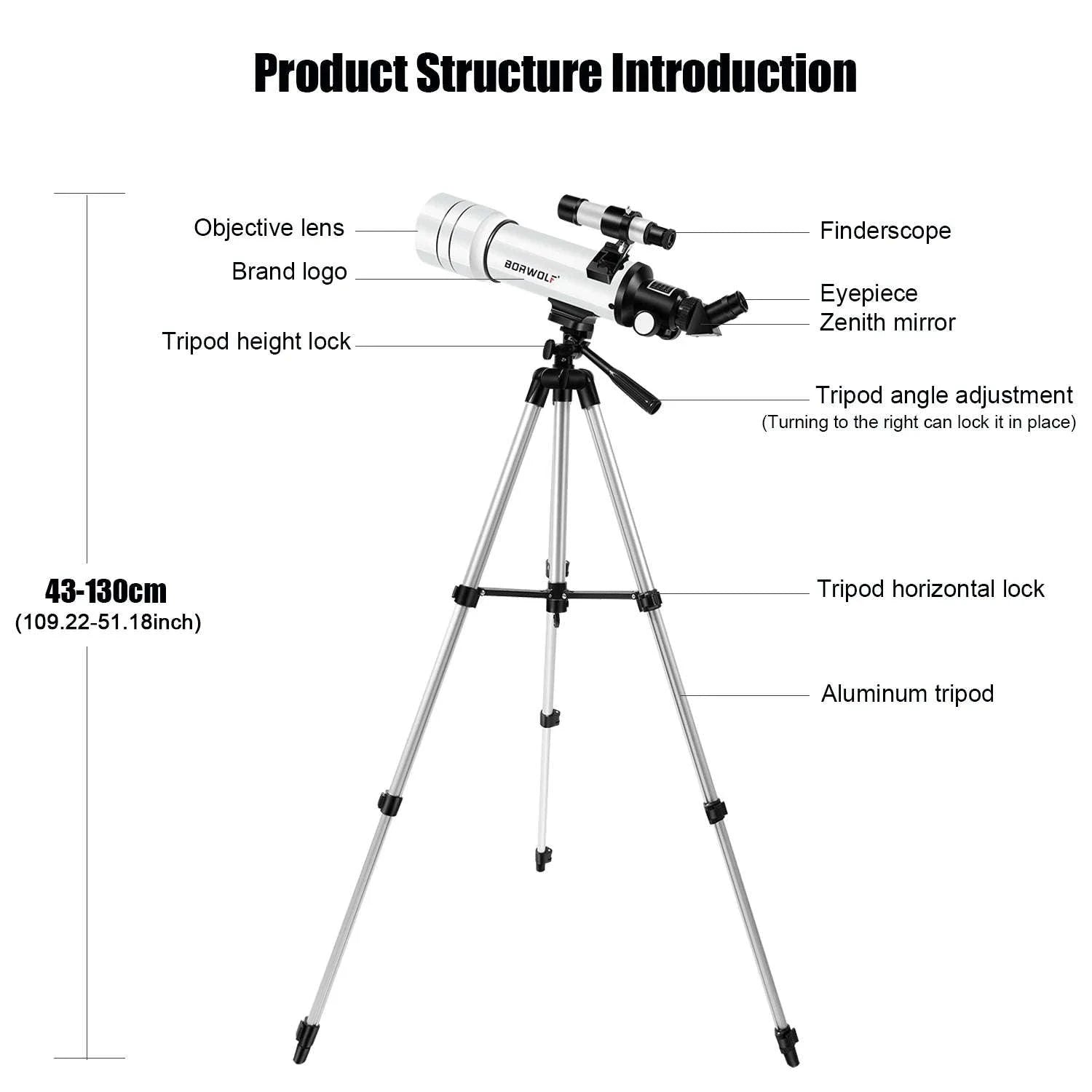 BORWOLF 70400 Astronomical Telescope with 70mm Lens-White
