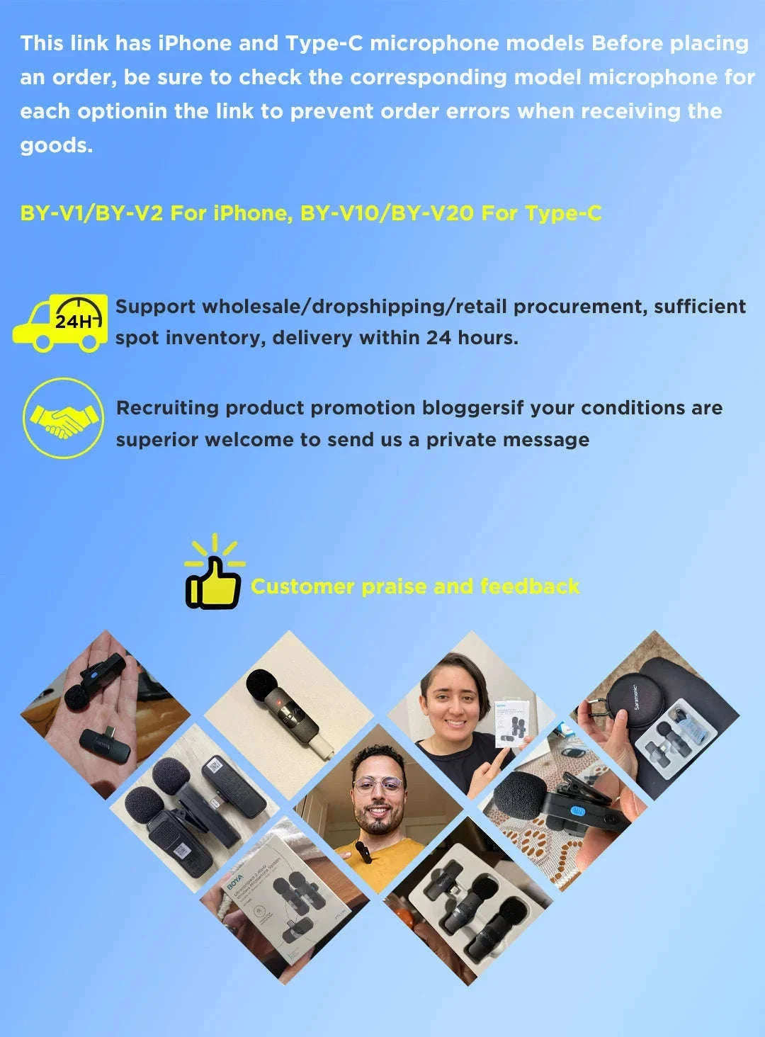 BOYA BY-V2 Wireless Lavalier Microphone for Clear Two-Voice Recording-BY-V1.-Lightning