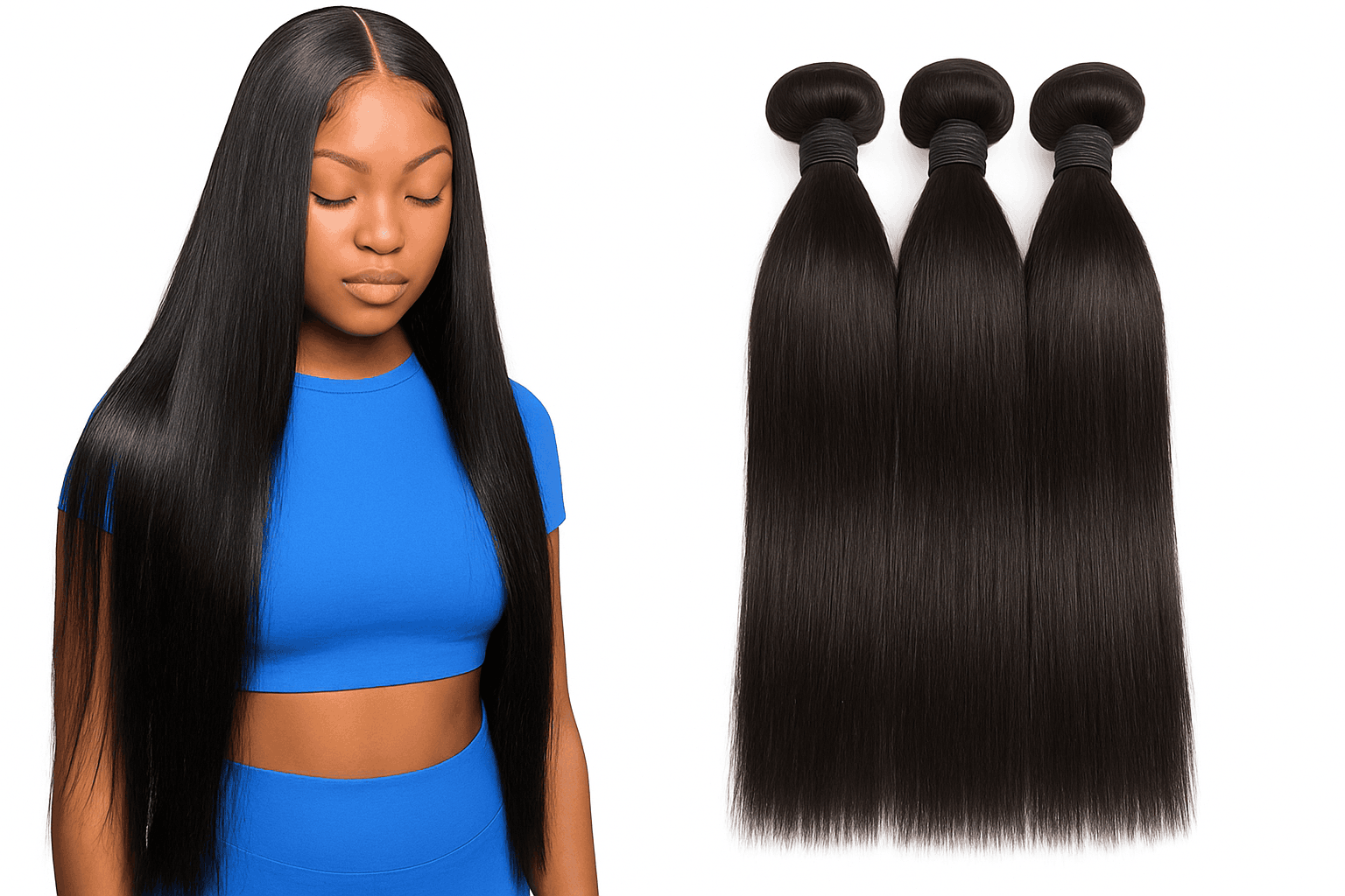 Brazilian Straight Hair Bundles – 100% Human Hair Extensions-Natural Color / Remy Hair / 10A|france|24 24 24