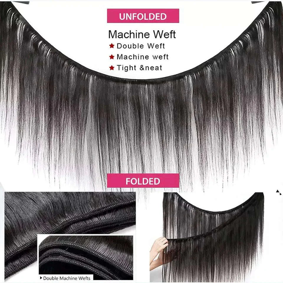Brazilian Straight Hair Bundles – Natural Human Hair Extensions-Natural Color / Remy Hair / 10A|france|24 24 24