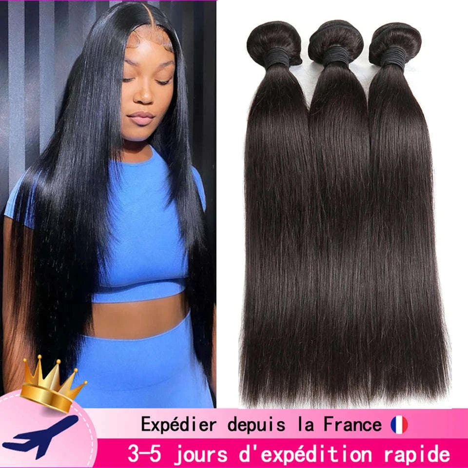 Brazilian Straight Hair Bundles – Natural Human Hair Extensions-Natural Color / Remy Hair / 10A|france|24 24 24