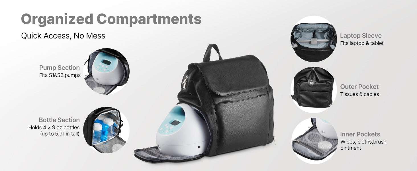 Breast Pump Backpack with Ice Pack & Organized Storage for Travel-Black / United States
