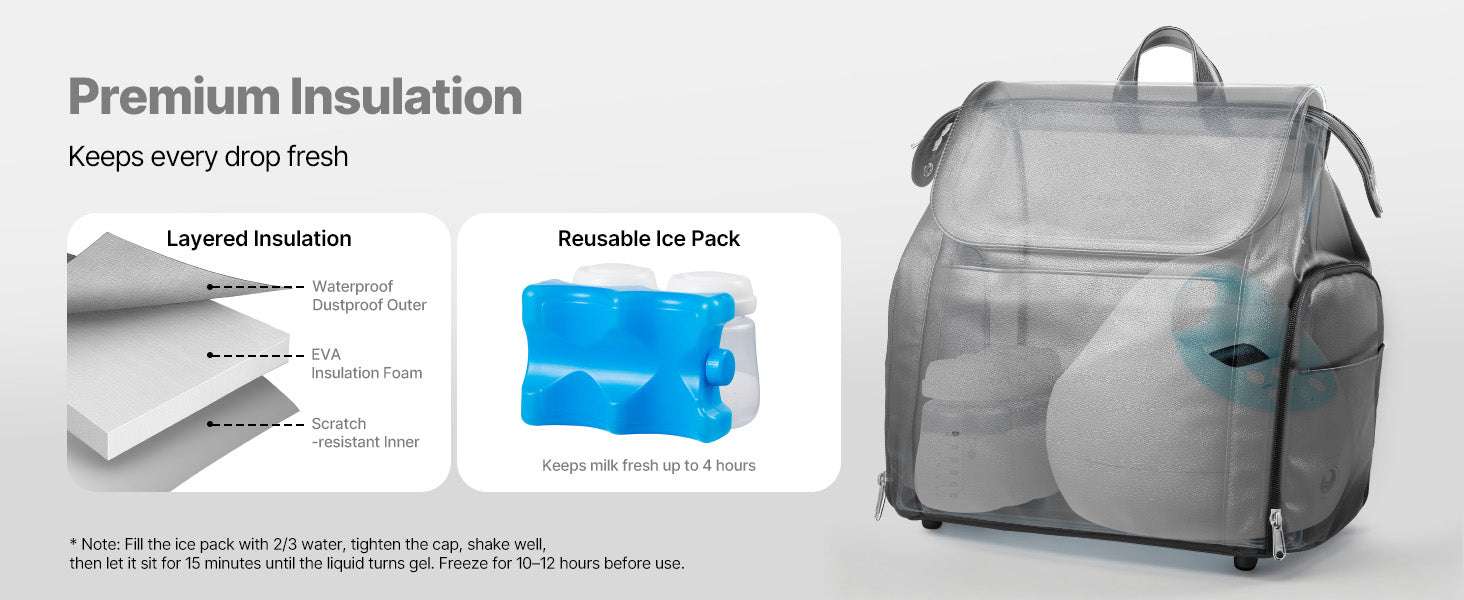 Breast Pump Backpack with Ice Pack & Organized Storage for Travel-Black / United States