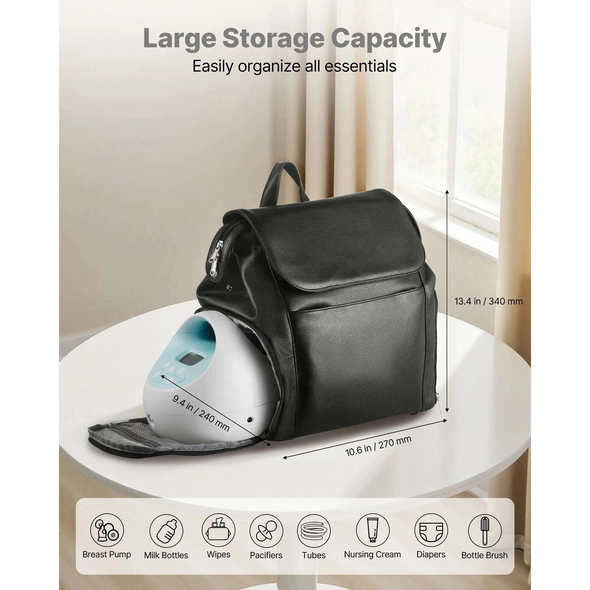 Breast Pump Backpack with Ice Pack & Organized Storage for Travel-Black / United States