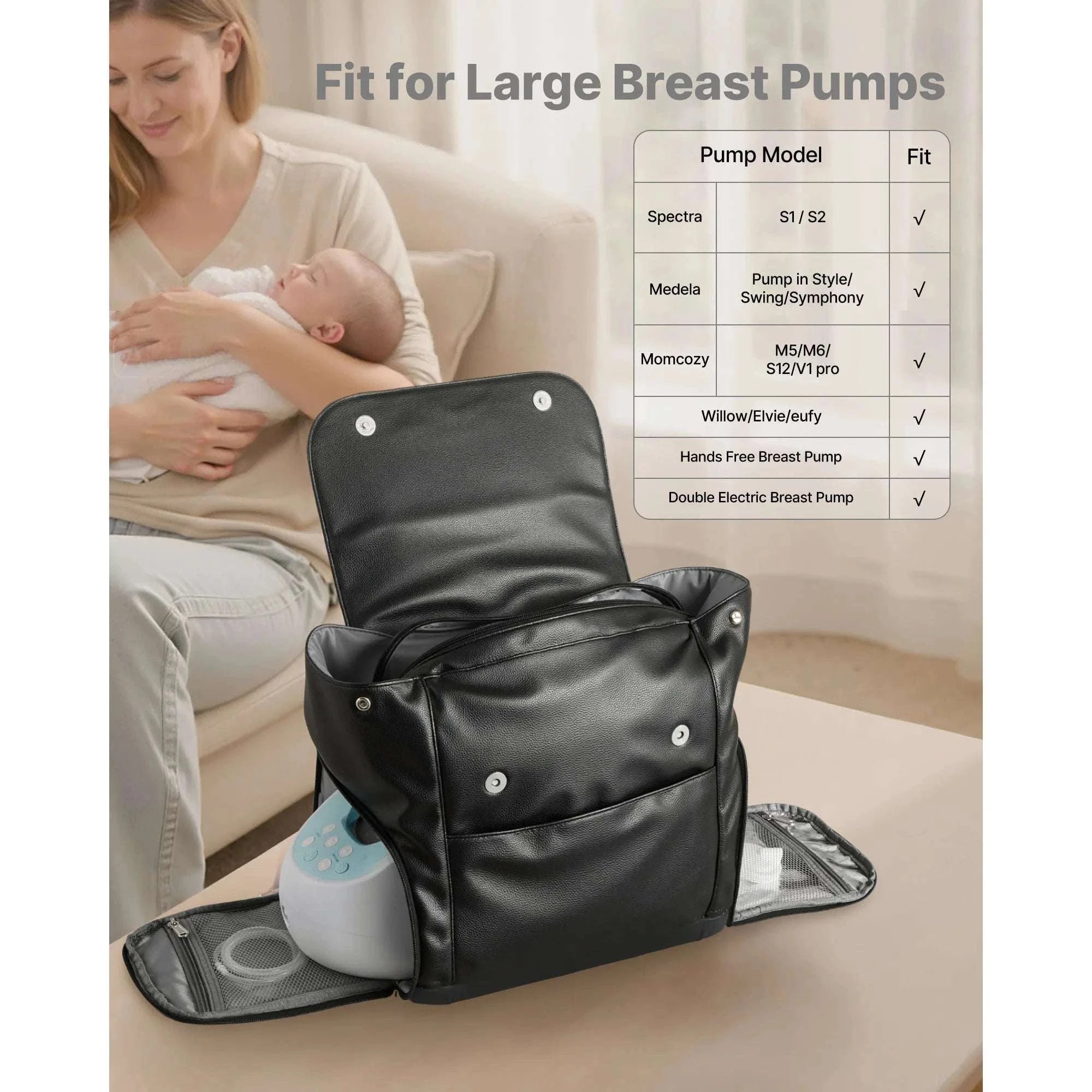 Breast Pump Backpack with Ice Pack & Organized Storage for Travel-Black / United States